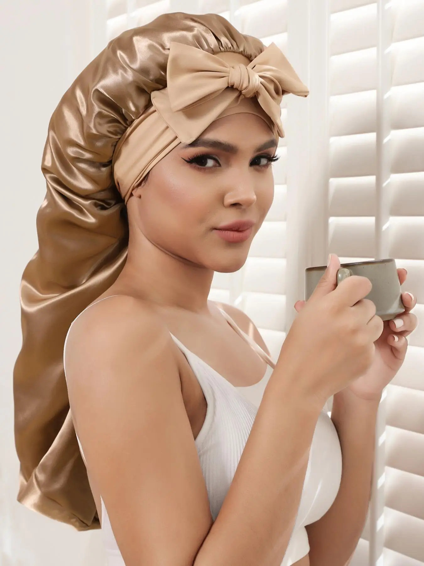 Women's Durable Simple Style Solid Color Night Cap, Hair Care Cap with Elastic Band, Casual Hair Cap for Daily Use, Sleeping Cap, Fawn Brown