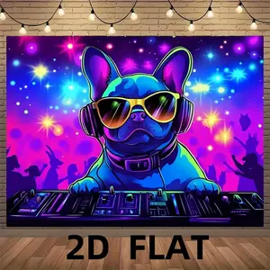 1pc 2D Flat Reactive DJ Themed Polyester Photography Backdrop - Large-Size Photographic Cloth, Indoor/Outdoor Party Banner, Ideal for Holiday Events