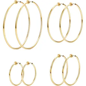 YADOCA 4 Pairs Stainless Steel Clip On Hoop Earrings for Women Fake Hoop Earrings Spring Hoop Earrings For Non-Pierced Ears