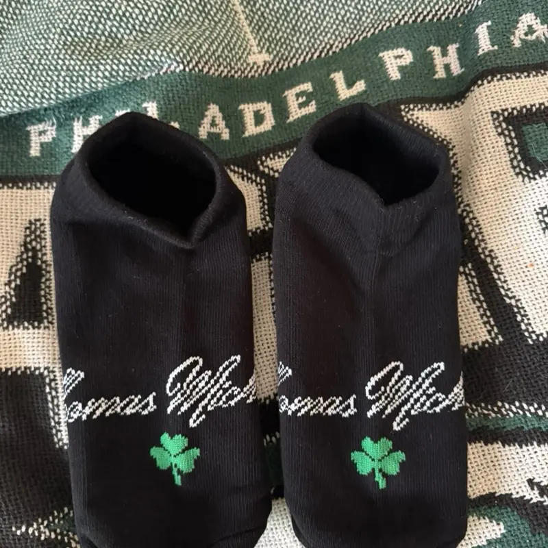 3 pack of Thomas Michael Clothing Black Ankle Socks with Green Shamrock Logo for Men's Footwear Menswear
