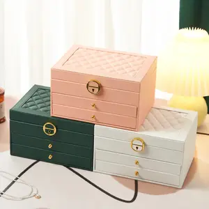 Rhombic three-layer drawer-type lock jewelry storage box necklace ring ear jewelry storage box jewelry box