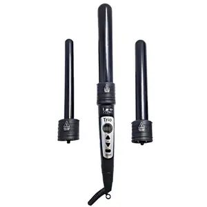 ISO Beauty ISO3PBK-229 Trio 3-in-1 Interchangeable Professional Tourmaline-Infused Ceramic Curling Set - Black