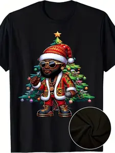 Festive Plus Size African American Santa Pajama Set Heavyweight Cotton Casual Sleepwear Perfect Holiday Gift for Men