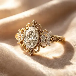 Vintage filigree openwork women's ring, Art Deco style, symmetrical floral design, full of classic elegance, a perfect choice for engagement, wedding, and anniversary.