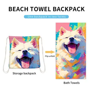 2-in-1 foldable beach towel printed bath towel integrated beach towel integrated package can store storage soft texture