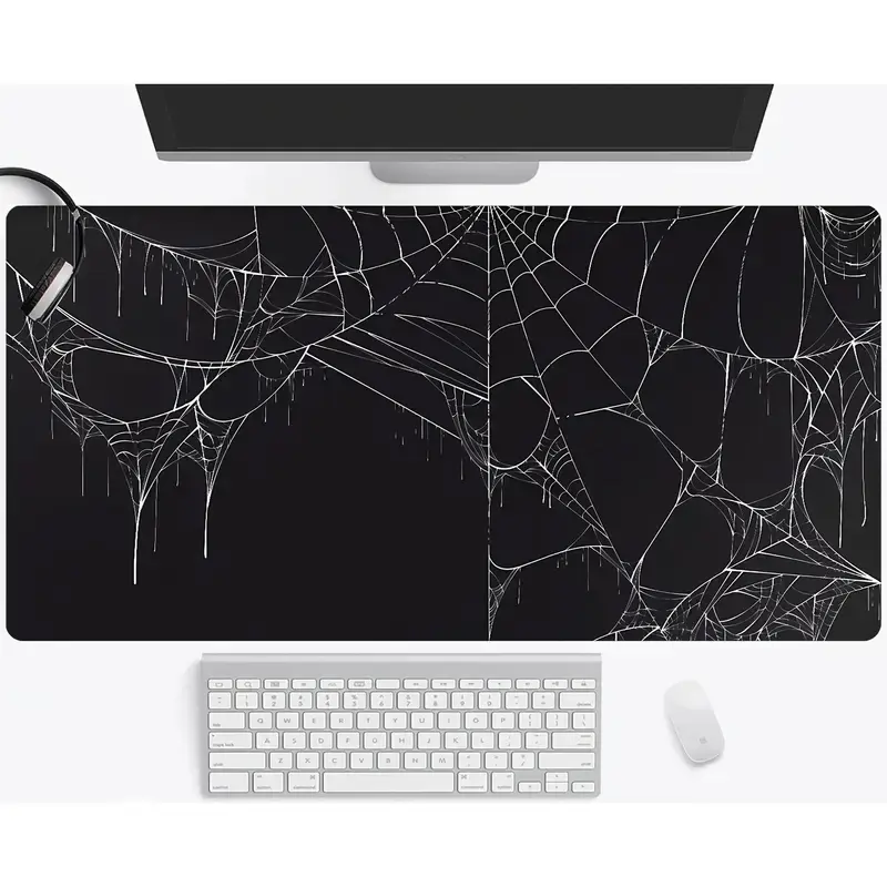 Spider Web Desk Mat, Gothic Horror Desk Pad, Black Gaming Mouse Pad, Halloween Office Decor, Creepy Cool Desk Mat for Gamers and Horror Fans