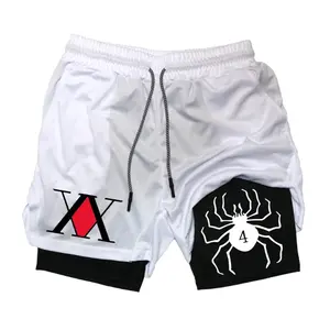 Men's Anime Hunter x Hunter 2-in-1 Bilayer Gym Shorts - Breathable, Quick-Drying, Sweat-Absorbent Sports Shorts for Gym, Jogging - Summer Vibes, Men's Gym Shorts