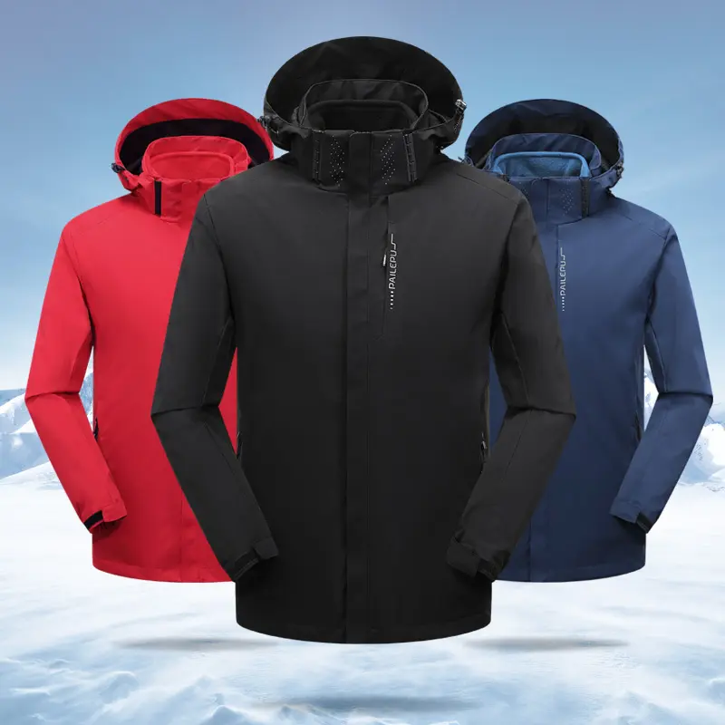 Men’s Minimalist 3-in-1 Multi-Layered Hardshell Coat - Polyester, Detachable Hood with Metal Clasp, Velcro Cuffs, Multiple Zippered Pockets, Windproof, Waterproof, Short Length, Snug Cut for Outdoor Climbing, Commuting (Spring, Autumn)