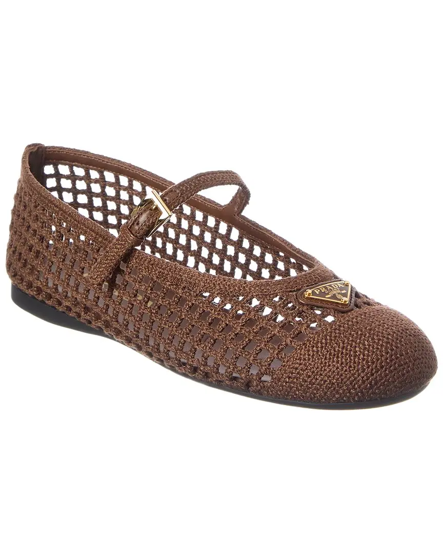 Prada Crochet Ballerina Leather Flat