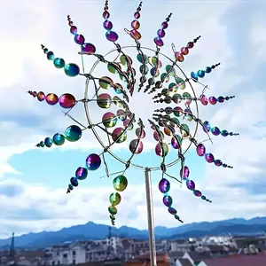 Metal Outdoor Wind Turbines, Rainbow Color Blades, Garden Decoration & Air Purifier, Durable Metal Structure, Modern Art Design