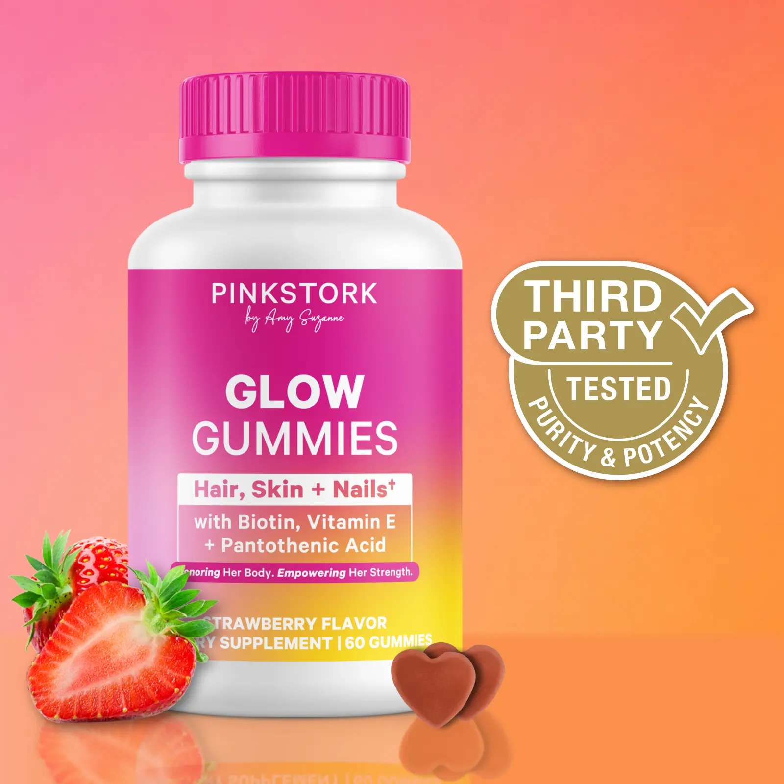 Pink Stork Glow Gummies | Hair, Skin, Nail, Beauty | Biotin, Vitamin E, Antioxidants, Pantothenic Acid | Supports Collagen Production | Zinc | Gluten-Free | Postpartum Support | Women-Owned