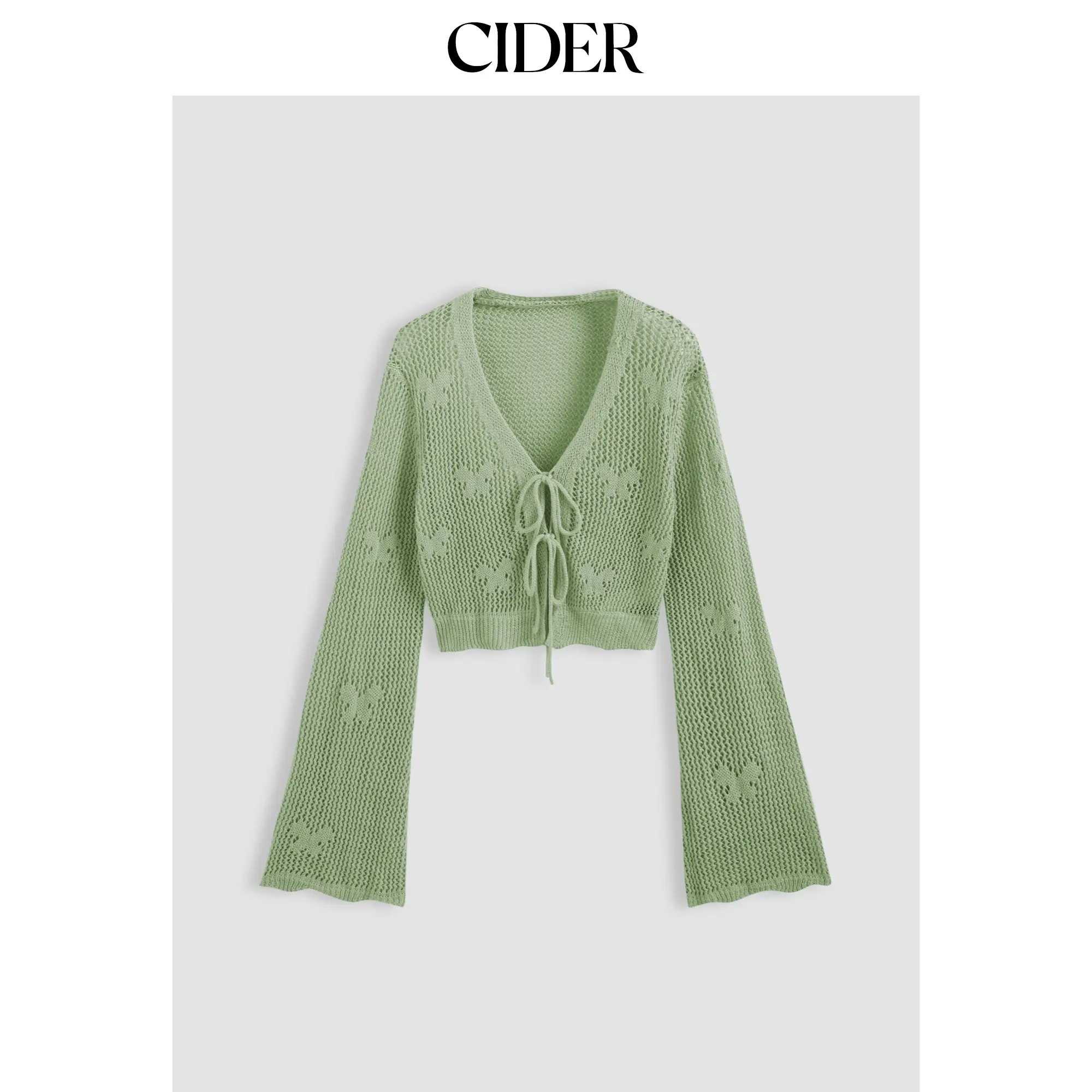 Cider [6 colors, size 2-10] Solid Hollow Out Knit Knotted Cardigan