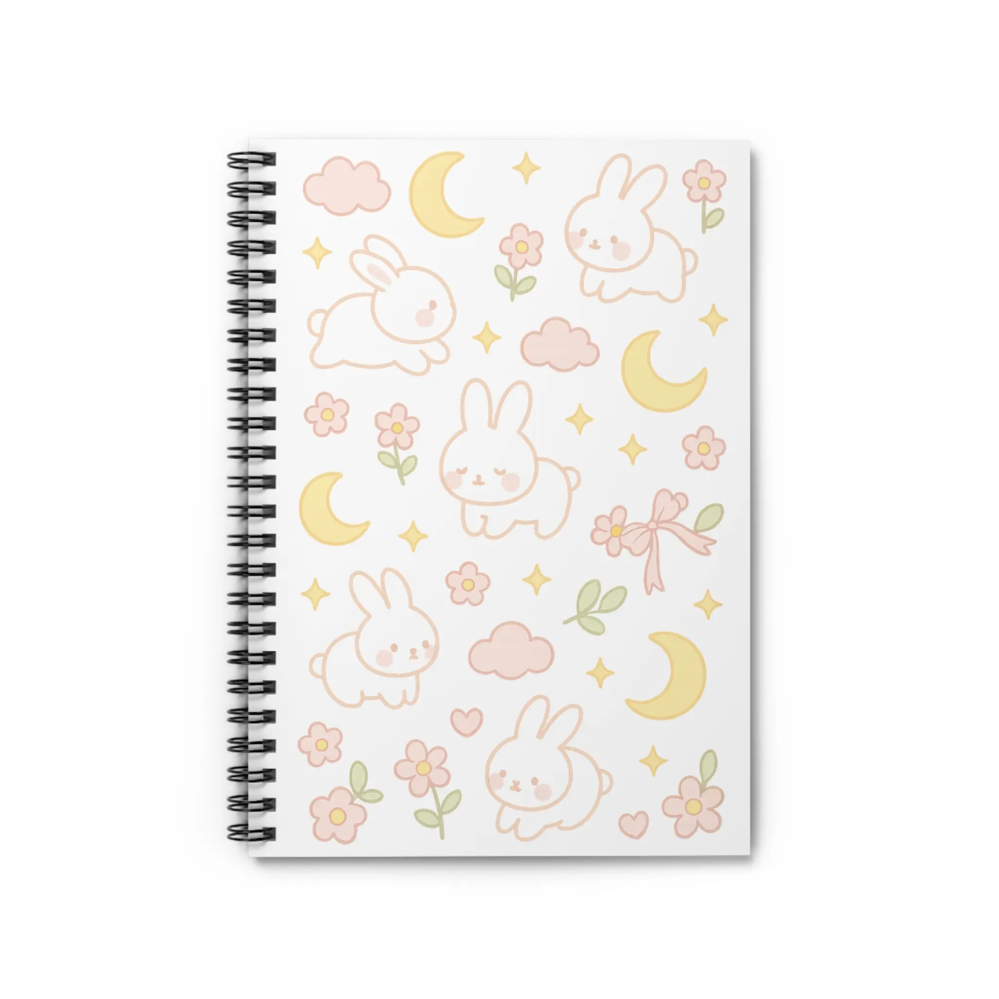 Cute Bunny Spiral Notebook for Note Taking, Journal, Sketchbook, Gift for Students, Pastel Aesthetic, Daily Planner