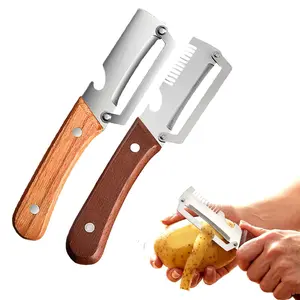 Kitchen Multi-Functional Vegetable Peeler, Ultra-Sharp Stainless Steel Blade, Wooden Handle, Bottle Opener, Ideal for Vegetables and Fruits