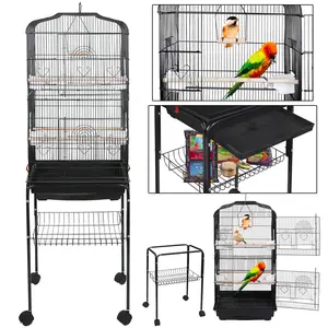 SUPERDEAL 59'' Bird Cage Large Wrought Iron Cage for Cockatiel Sun Conure Parakeet with Rolling Stand