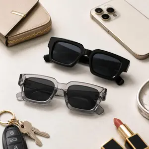 Sunglasses for Women 2 Pack, Unisex Square Sunglasses 2 Pack, Modern Fashion Shades with Black Frame and Transparent Gray Frame for Daily Wear Travel Beach