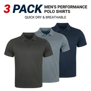 3-Pack Men's Performance Golf Polos, Quick Dry Short Sleeve Shirts, Breathable Athletic Tennis Tops Activewear Fitness Tops
