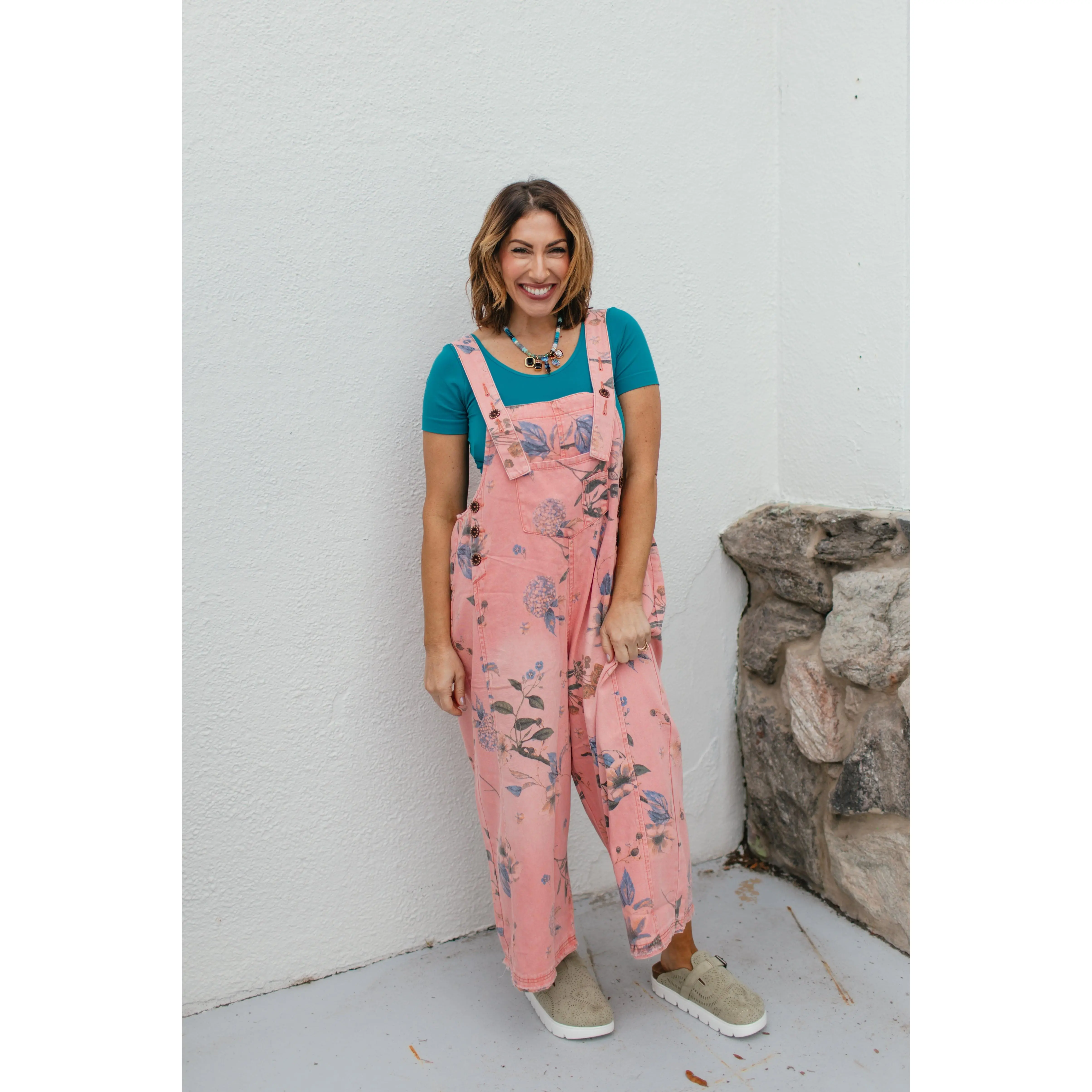 Painted Meadow Overalls In Vintage Coral