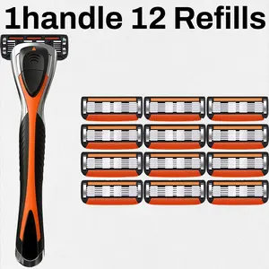 Men's Razor Set, 1 Handle and 12/24/36/48 Sharp Refills, "Feather" Grah-end Blades, Sharp Blades, Smooth Shaving, Anti-scratch Damping Plate, Sealed Packaging, Very Durable.