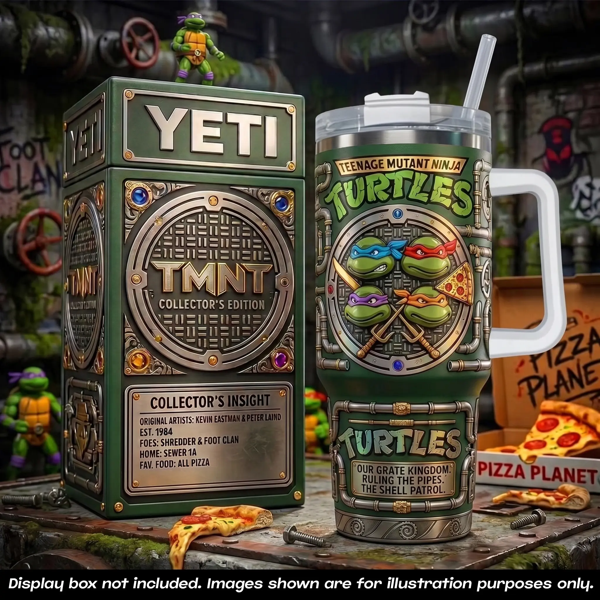 TMNT Teenage Mutant Ninja Turtles 40oz Tumbler With Handle, Shell Patrol Sewer Pipes Insulated Travel Mug, YETI Style Collector Edition Stainless Steel Cup, Heroes In A Half Shell Mug, Retro 80s Cartoon Pizza Fan Merchandise Gifts
