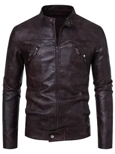 Men's Motorcycle Leather Jacket, Casual Long Sleeve Multifunctional Slim Fit Riding Coat, Stand Collar Spring Fall Windproof Waterproof Faux Leather Jacket, Windproof Outerwear