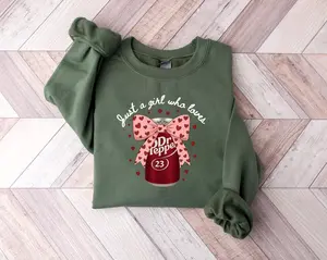 Retro Just A Girl Who Loves Dr Pepper Sweater, Funny Soda Lover Tee, Dr Pepper Coquette Valentine Gifts