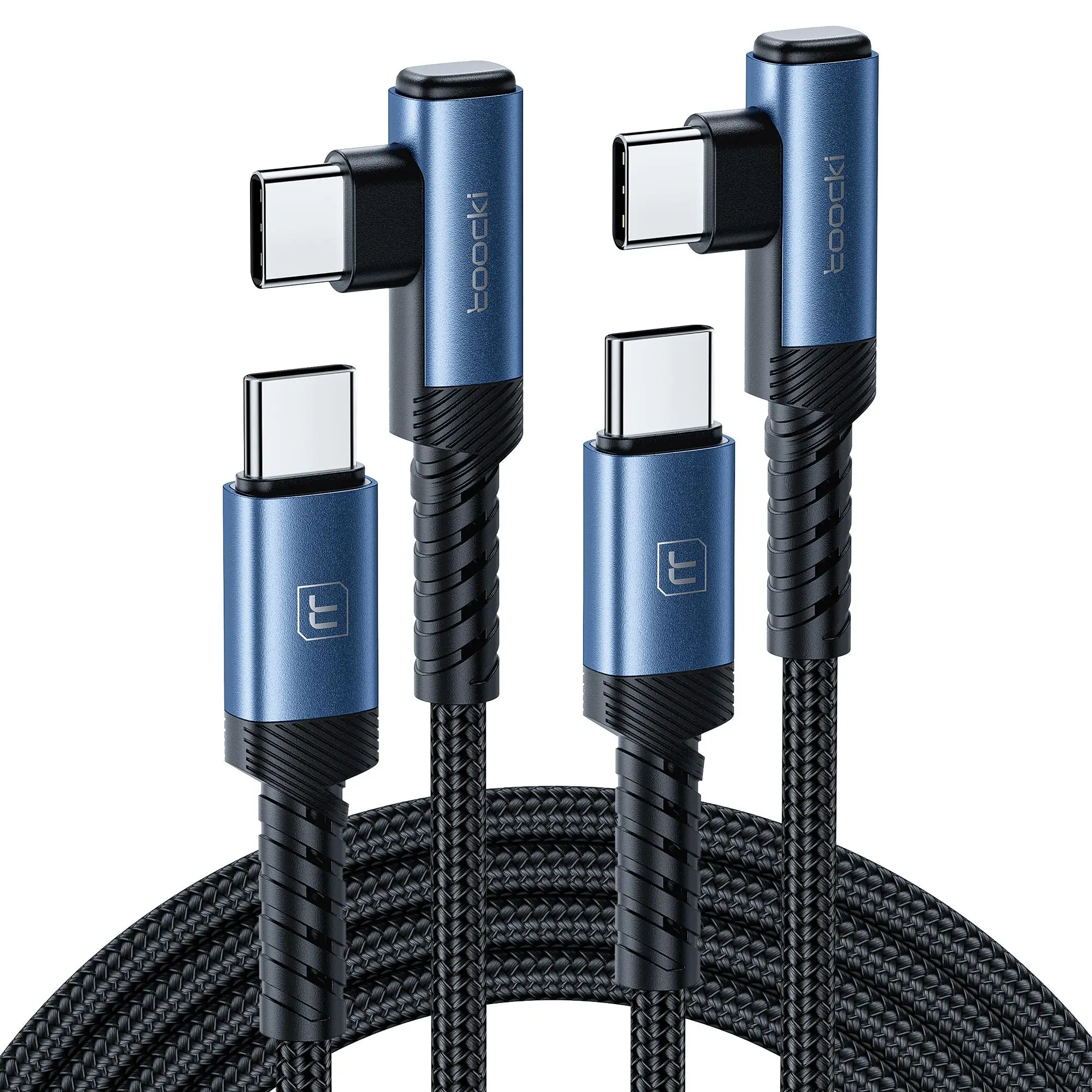 Toocki 60W Super Fast Charging USB-C Cable - 90-Degree Right Angle Nylon Elbow, Durable Flexible Electronic Device Connector, Portable Type C Charger Accessory with Manufacturer Warranty