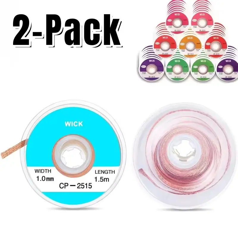 2-Piece Copper Braided Solder Wire Set, Multiple Sizes 1.5-3.5mm, Pcb Circuit Board Repair Tool, Bga Chip Desoldering Kit