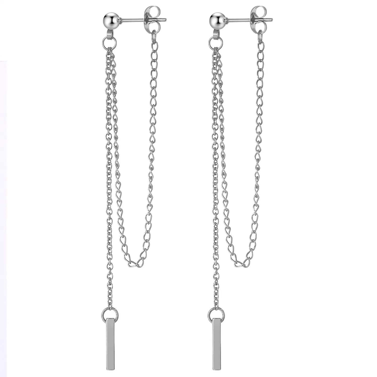 OIDEA Women's Dainty Gold Dangling Threader Stud Earrings - Tassel-Accent Stainless Steel Layered Chain-Attached Earrings, Summer Gift for Teen Girls
