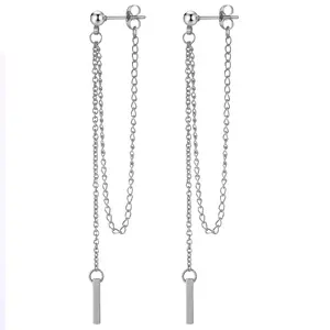 Women Dangle Chain Earrings Stud Long Threader Dainty Tassel Stainless Steel Chain Jewelry Gifts Teen Girls Earring