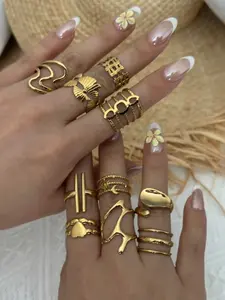 10-Piece Set Vintage Style Stacking Rings, Cold Minimalist Luxury Unique Stackable Stainless Steel Geometric Jewelry