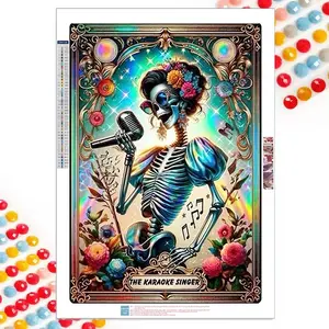 5D DIY Diamond Arts Colorful Painting Kit, 1 Set Skeleton Singing Pattern DIY Diamond Arts Colorful Painting without Frame, Handmade Art Craft for Home Decor, Halloween, Diamond Art Tools