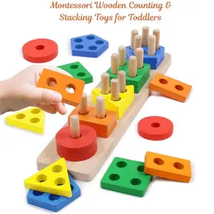 Montessori Wooden Counting & Stacking Toys for Toddlers 1–3, Educational Learning Toy, Easter Basket Stuffers for Boys & Girls