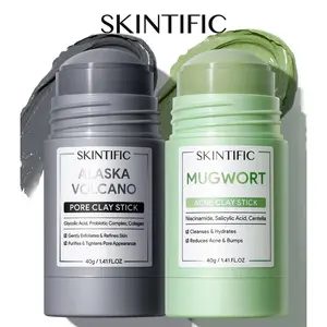 SKINTIFIC Clay Stick 2PCS Combo - Mugwort Clarifying /Volcano Detox / Bright Boost Even Tone Deep PoreCleansing Oil Control Non-Stripping