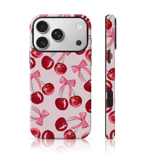 Cherry & Bow Phone Case for iPhone 17 Air 16 Plus 15 Promax 14 13 12 11 Pro,and Samsung Galaxy S26 S25 S24 FE S23 Ultra, Double-Layer TPU Shockproof Protective Cover.MFL105