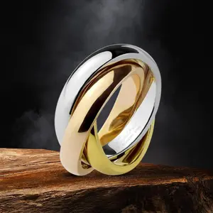 Triple Rolling Sterling Silver, Gold & Rose Gold Ring, Tri-Colour Engagement Ring For Her, Interlocking Brides/Women Wedding Band Gift