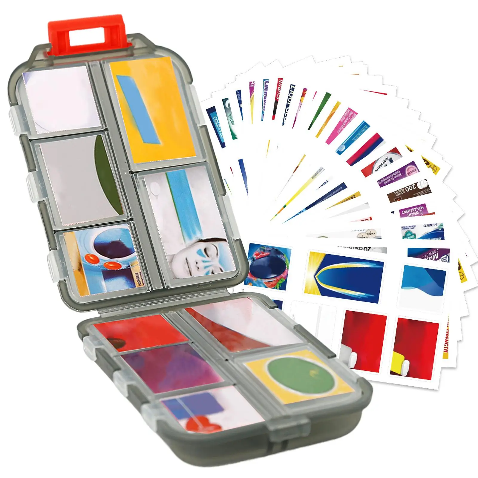 Summer DIY Pill Storage Box with 175 Medicine Label, 1 Set 10-grid Mini Pill Container, Portable Pocket Size Dustproof Pill Box, Medicine Storage Orga