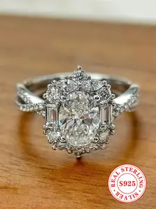 S925 Sterling Silver Fashion Artificial Diamond Decor Ring, Elegant Engagement Ring, Luxury Jewelry for Women, Trendy All-match & Exquisite Jewelry for Birthday Gift