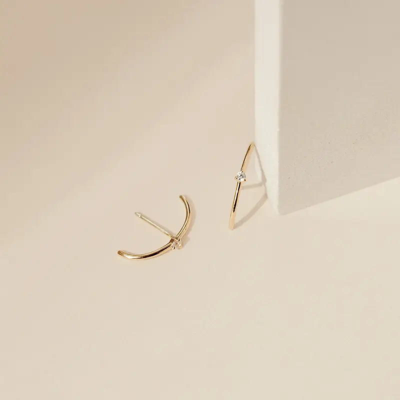 Arc Stud Earrings by Caitlyn Minimalist - Modern Diamond Stud Earrings in Gold & Silver  - Minimalist Suspender Earrings