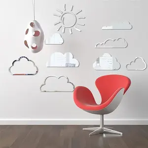 Cloud & Sun Pattern Wall Sticker, 1 Set Acrylic Mirror Wall Decal, Self Adhesive Wall Decor for Home Living Room Bedroom, Ornaments