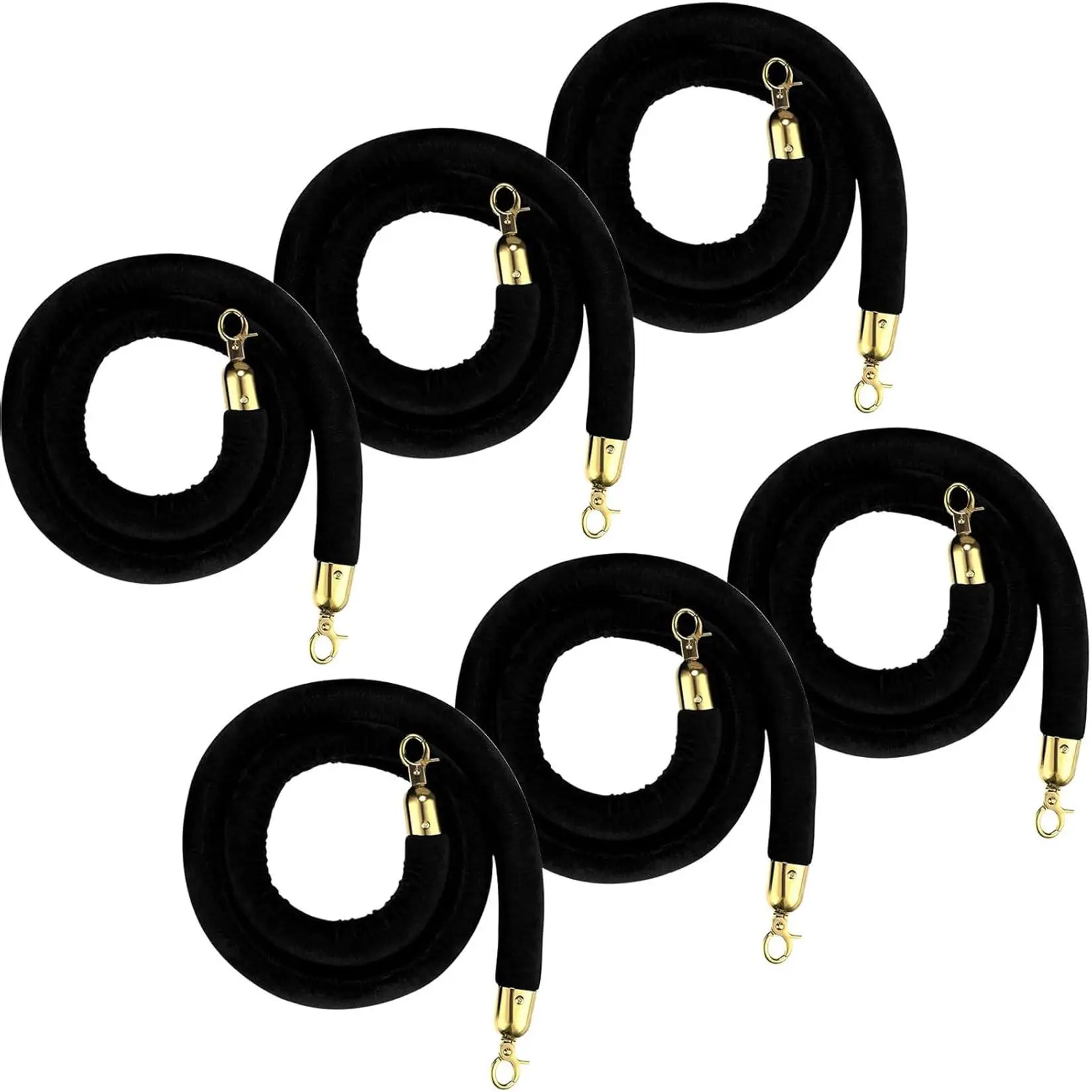 GARVEE 6 Pack Stanchion Ropes with Hook, 5 Ft Crowd Control Barrier Safety Rope for Red Carpet, Party Hotels, Convention, Theaters