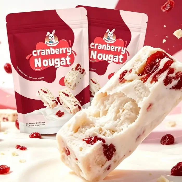 2packsCranberry Nougat, Chewy Milk Nougat Candy with Dried Cranberries, Asian Sweet Snack, Portable Treats for Party, Travel & Office