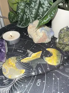 Star and Moon - Bumble bee Jasper crystal carvings