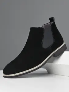 Men's Chelsea Boots Autumn Winter Business Casual Fashion Short Booties, Trendy Versatile Faux Fur Ankle Boots for Men Toe Boots