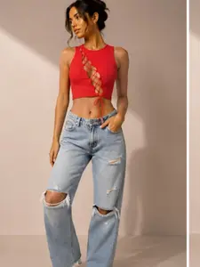 Laced UP Top - Nylon Crop Top with Stretchy Lacing Down Chest for Comfort and Style