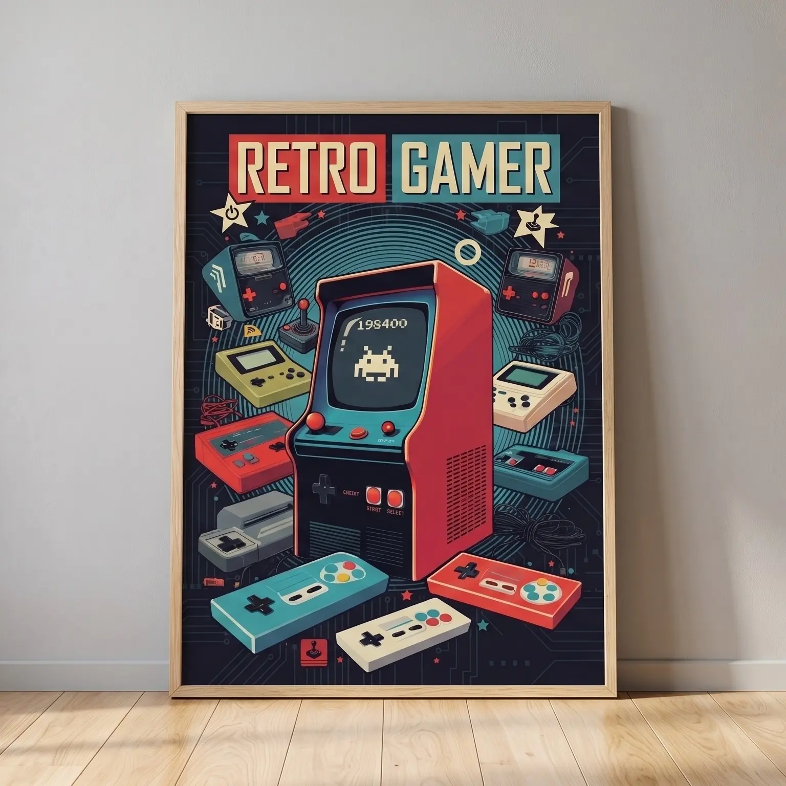 Retro Gamer Poster Arcade Machine Wall Art Vintage Gaming Console Print Art Game Room Decor Unframed Poster Nostalgic Gamer Gift Idea Boy Room Bedroom Decor