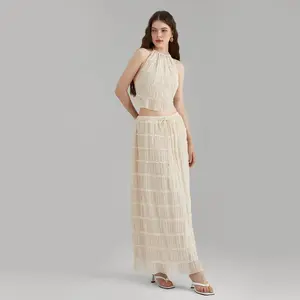 2 PCS Hanging Neck And Strapless Long Sleeveless Suit, Sexy Irregular Hem Flowing Skirt, Suitable For Parties, Dinners, Beaches