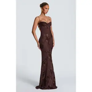 2026 New Three-dimensional Embroidered Backless Cross-Strap Long Skirt Exquisite Floral Embroidered Banquet Dress