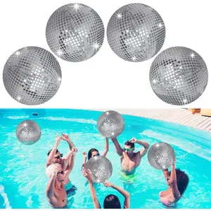 4 Pieces 11 Inch Inflatable Disco Ball with Cover Rope, Hanging Decor for Christmas, Disco Party, Swimming Pool and Outdoor Party Decorations