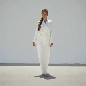 Laila Set in White- Women's Long Sleeve Top $ Wrap Skirt